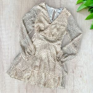 JAPNA NWT Cream with Brown Polka Dots Long Sleeve Sheer Ruffle Dress Size S